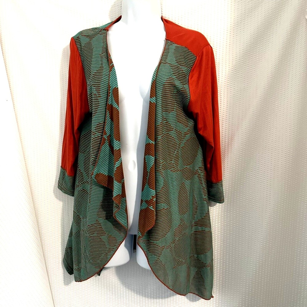 Aster Orange Turquoise Open Waterfall Cardigan Size Medium